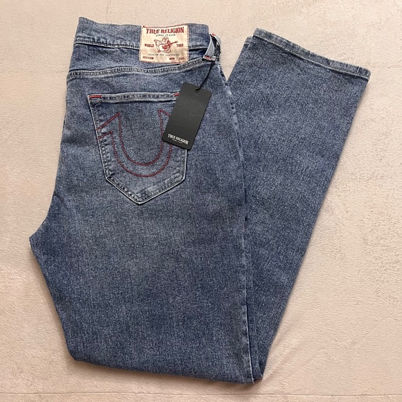 True Religion Men's Jean Size 38 Blue Denim Ricky Relaxed Straight MSRP $159.00 - Picture 1 of 9